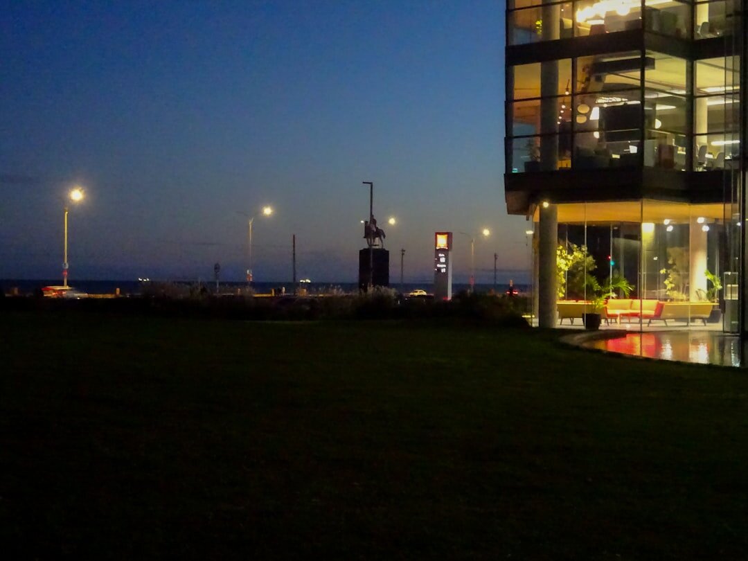 VIP rooftop party in Montevideo at night with city lights